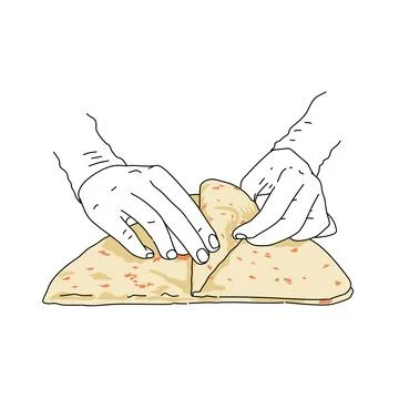 A hand rolling a piece of bread tortilla skin.flat Bread dough for taco Stock Illustration