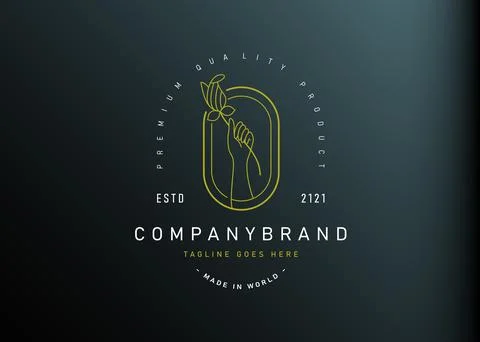 Hand with rose logo design. Vector illustration of hand holding rose monoline イラスト素材