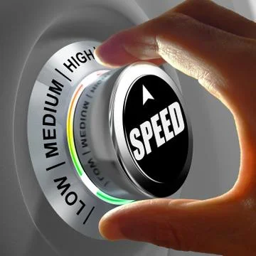 Hand rotating a button and selecting the level of speed. Illustrazione stock