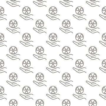 Hand with Round Radiation symbol vector outline seamless pattern Illustrazione stock
