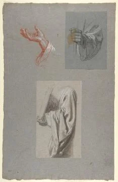 A. Hand of Saint Remi; b. Hand of Saint Remi; c. Drapery Study for Acolyte .. Stock Illustration