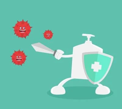 Hand sanitizer attacking virus Stock Illustration