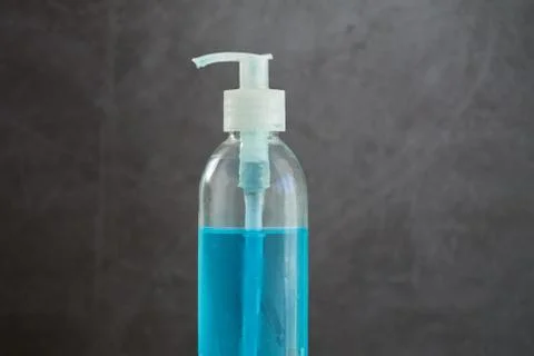 Hand sanitizer bottle with a pump contains alcohol hand gel from COVID-19 Stock Photos