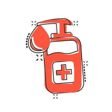 Hand sanitizer icon in comic style. Antiseptic bottle cartoon vector illustra Stock Illustration