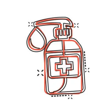 Hand sanitizer icon in comic style. Antiseptic bottle cartoon vector illustra Stock Illustration