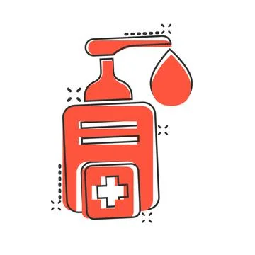 Hand sanitizer icon in comic style. Antiseptic bottle cartoon vector illust.. Illustrazione stock