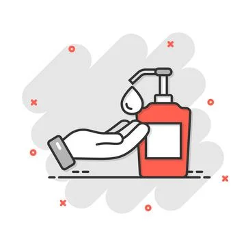 Hand sanitizer icon in comic style. Antiseptic bottle cartoon vector illust.. Stock Illustration