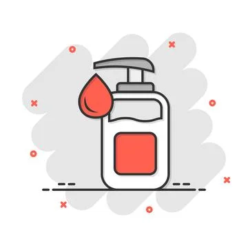 Hand sanitizer icon in comic style. Antiseptic bottle cartoon vector illust.. Stock Illustration