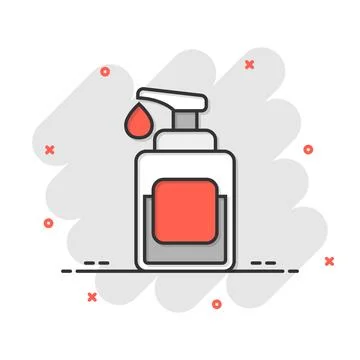 Hand sanitizer icon in comic style. Antiseptic bottle cartoon vector illust.. Stock Illustration