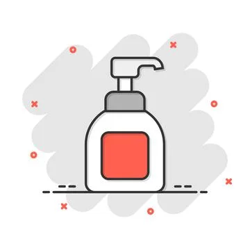 Hand sanitizer icon in comic style. Antiseptic bottle cartoon vector illust.. Stock Illustration