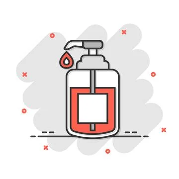 Hand sanitizer icon in comic style. Antiseptic bottle cartoon vector illust.. Stock Illustration
