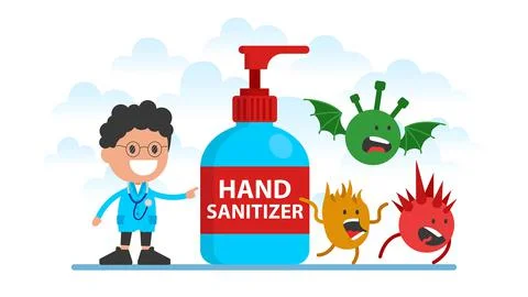 Hand sanitizer killing germs. Stock Illustration
