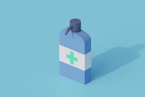 Hand sanitizer plastic bottle single isolated object. 3d render illustration イラスト素材