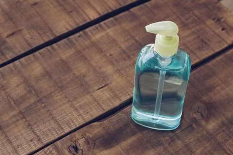 Hand sanitizing gel on the table Stock Photos
