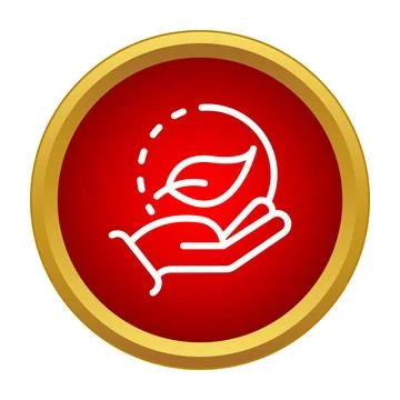 Hand saving leaf in red circle icon Stock Illustration