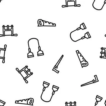 Hand saw construction vector seamless pattern Stock Illustration