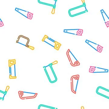 Hand saw construction vector seamless pattern Stock Illustration