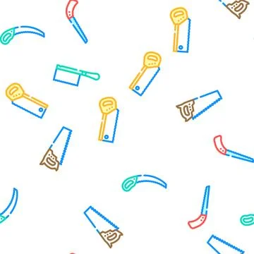 Hand saw construction vector seamless pattern Stock Illustration