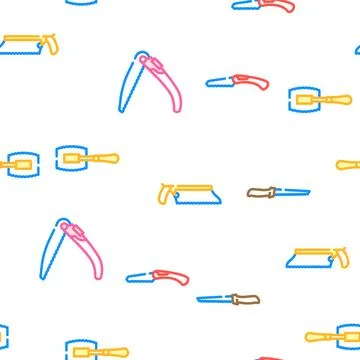 Hand saw construction vector seamless pattern Stock Illustration
