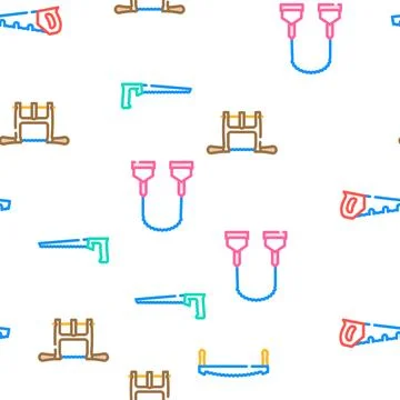 Hand saw construction vector seamless pattern Stock Illustration