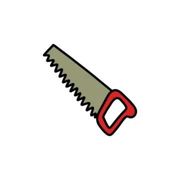 Hand saw doodle icon, vector color illustration Stock Illustration