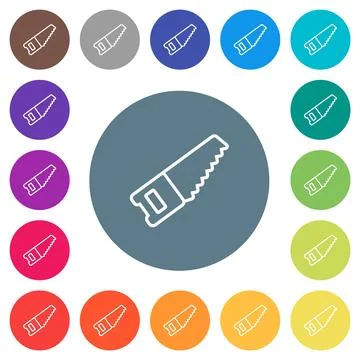 Hand saw outline flat white icons on round color backgrounds 库存插图