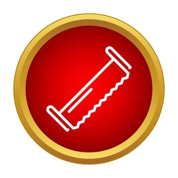Hand saw tool icon on red button background Ilustración de archivo