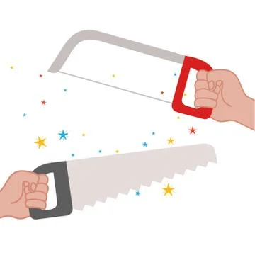 Hand with saw tool isolated icon Illustration