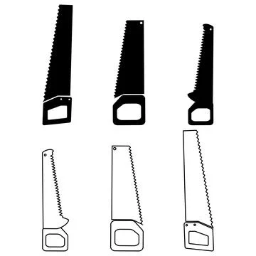 Hand saw tools icon set featuring dual style line art and solid black glyph.. 库存插图