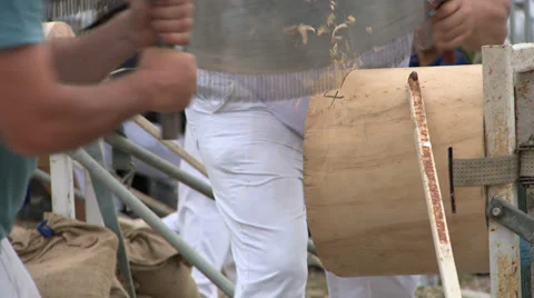 Hand sawing a log up close Stock Footage 39858700
