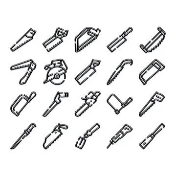 Hand saws and woodworking tools icon set Stock Illustration
