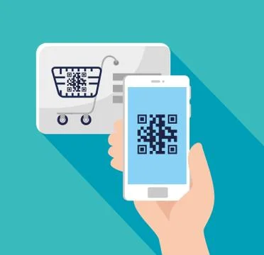 Hand scan code qr with smartphone and icons Stock Illustration