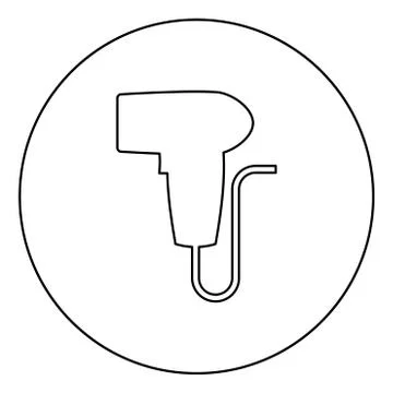 Hand scanner barcode held icon in circle round outline black color vector ill イラスト素材