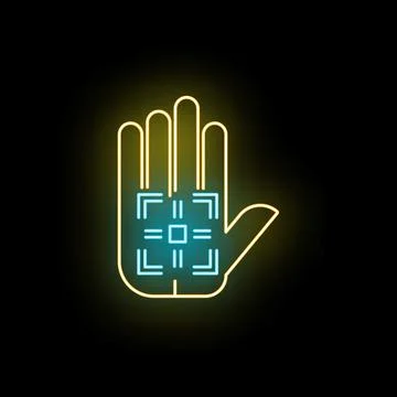 Hand scanning biometric authentication system with neon lines Stock Illustration