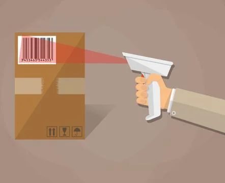 Hand is scanning a box with barcode Stock Illustration