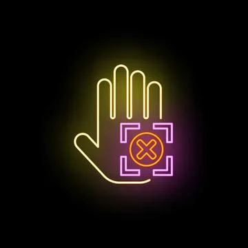 Hand scanning denied access neon light icon Stock Illustration