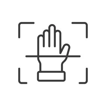 Hand scanning, icon in line design. Hand, scanning, biometrics, fingerprint Stock-Illustration