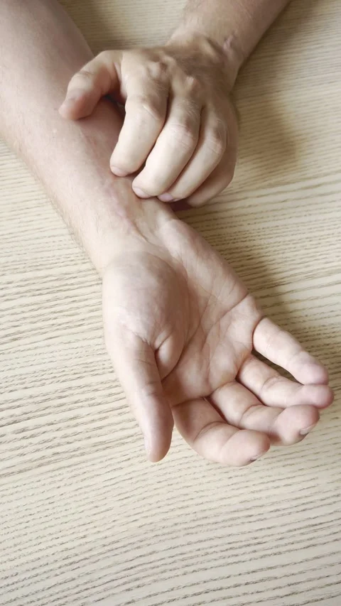 The hand with the scar itches Stock Footage 311479217