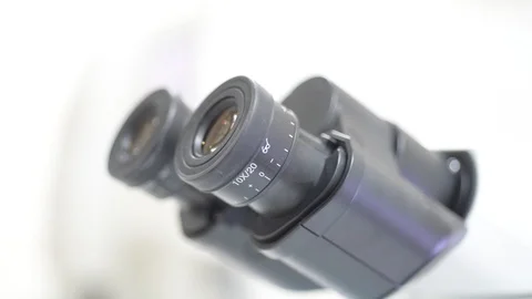 Hand scientis using microscope in laboratory. Stock Footage 105856400