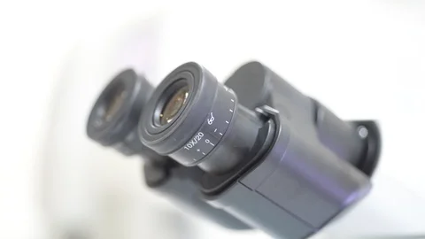 Hand scientis using microscope in laboratory. Stock Footage 105856441