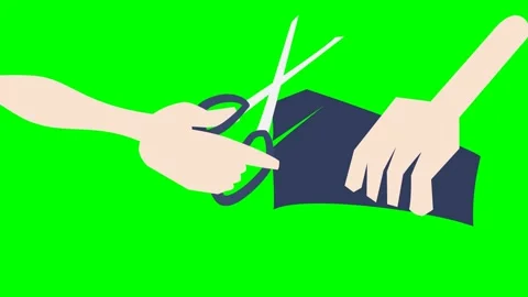 A hand of scissors and a hand of cloth or paper... hand enters and makes a few Stock Footage 285959874