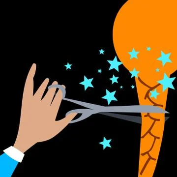 Hand with scissors cuts the light entangled ponytail Stock Illustration