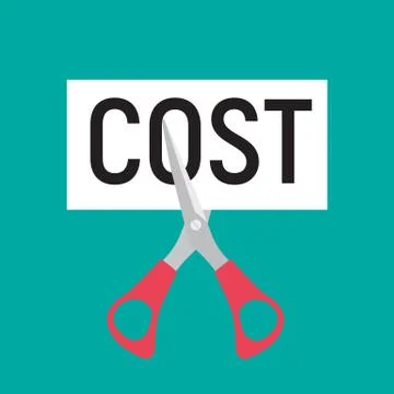 Hand scissors cutting word COST. Sale concept. Vector Illustration Stock Illustration