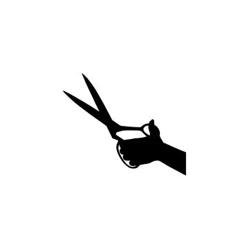 Hand in scissors icon. Simple style barber shop poster background symbol. B.. Stock Illustration