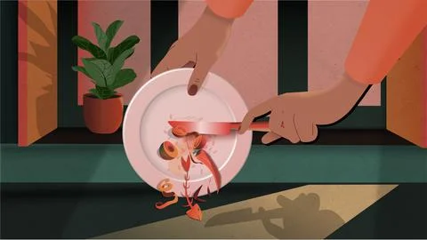 Hand scraping food into bin Vector Illustrazione stock