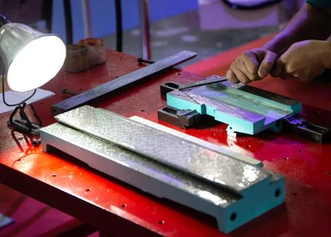 Hand scraping old bed machine Stock Photos