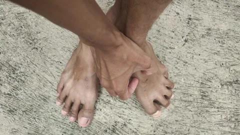 Hand Scratching Itchy Foot Stock Footage 299468399