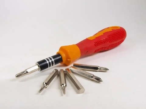 Hand screwdriver. Screwdriver set. Tips. Stock Photos