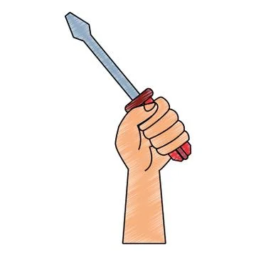 Hand with screwdriver scribble Stock Illustration