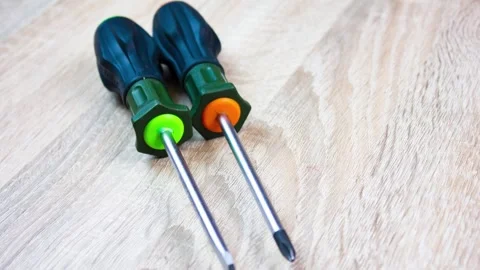 Hand screwdrivers for removing screws and bolts. Screwdriver tools,animation Stockbeeldmateriaal 336733033